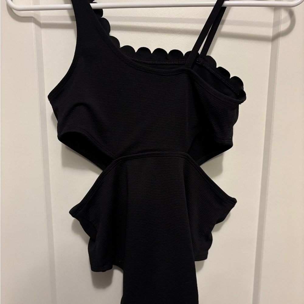 Art Class Black One Piece Swimsuit with Scalloped Edges